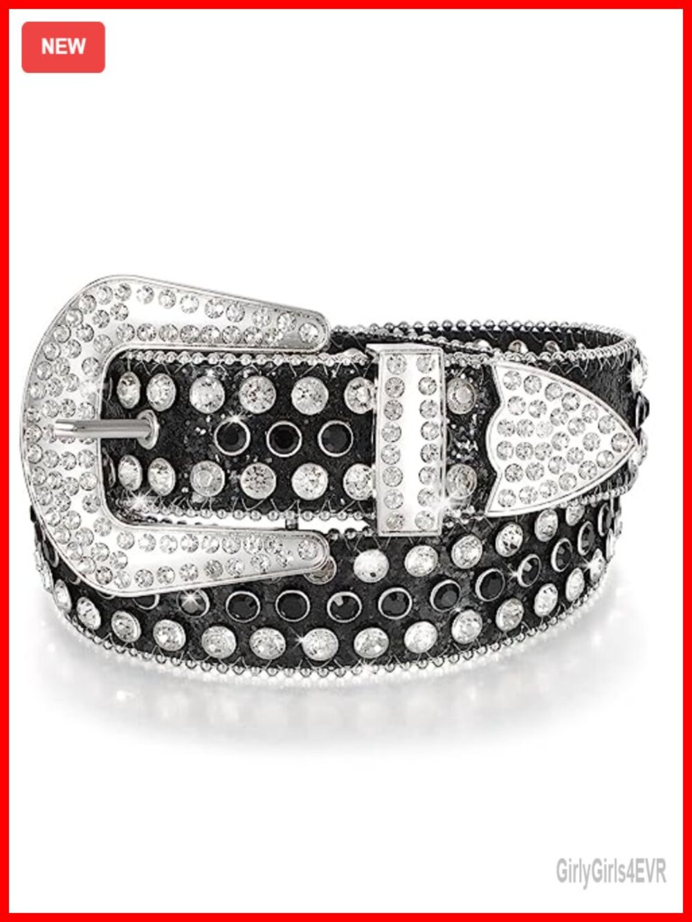 Rhinestone Studded Leather Belt Silver Buckle Western Cowboy Festival Accessory